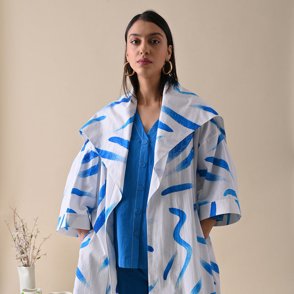 Organic Cotton Jacket | Oversized | Ivory & Blue