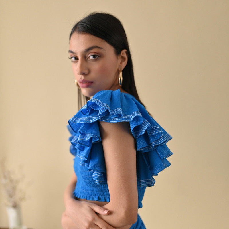 Mul Mul Blouse | Frilled Sleeve | Blue