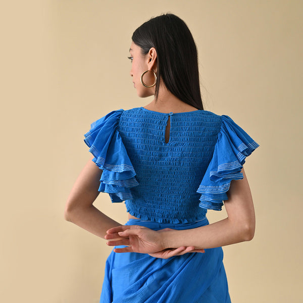 Mul Mul Blouse | Frilled Sleeve | Blue
