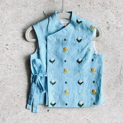 Cotton Angrakha Jacket for Boys | Blue