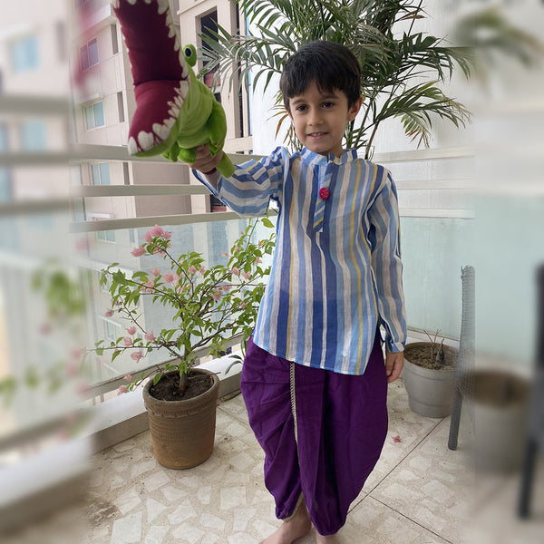 Cotton Silk Kurta for Boys | Indigo Blue