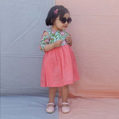 Birthday Dress | Cotton Dress for Girls | Cold Shoulder | Peach