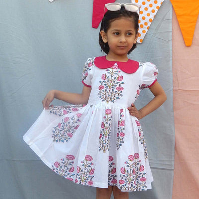 Birthday Dress | Cotton Collar Dress for Girls | White