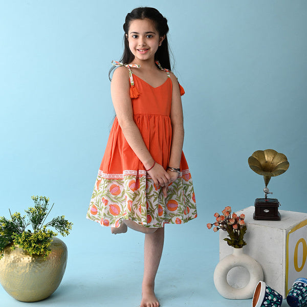 Birthday Dress | Cotton Dress for Kids | Orange & White