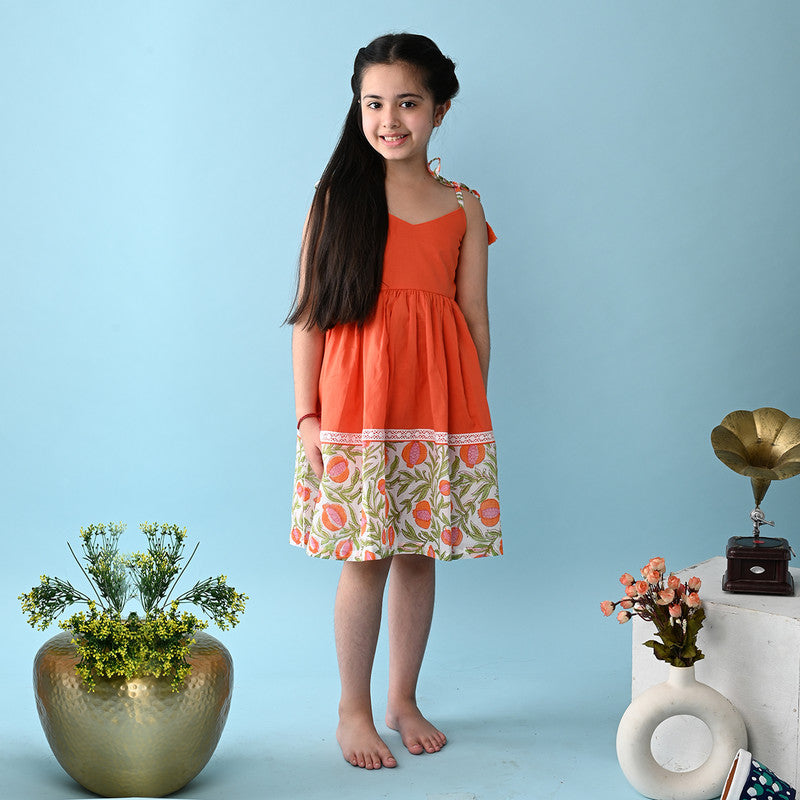 Birthday Dress | Cotton Dress for Kids | Orange & White