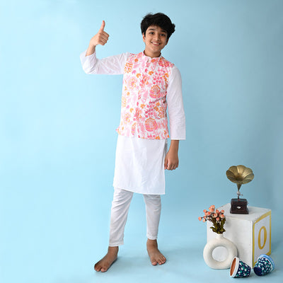 Cotton Kurta Pajama for Kids | Pink & White