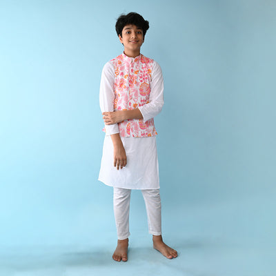 Cotton Kurta Pajama for Kids | Pink & White