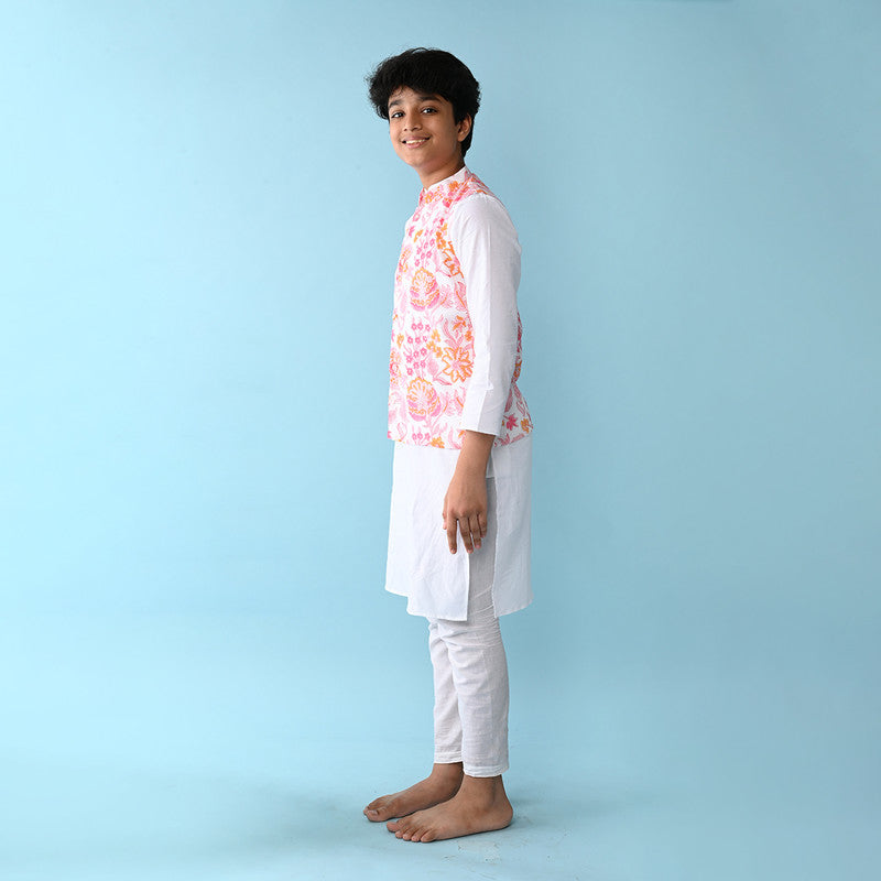 Cotton Kurta Pajama for Kids | Pink & White