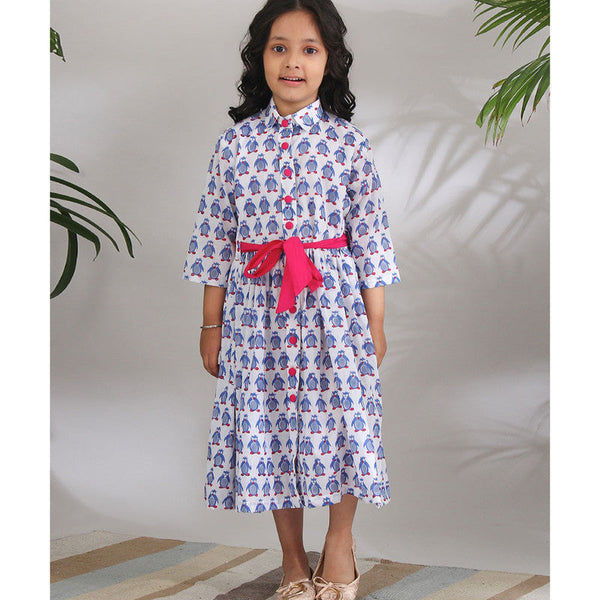 Birthday Dress | Cotton Shirt Dress for Girls | White