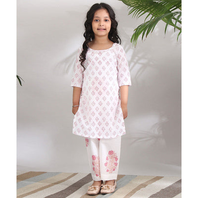 Cotton Kurta Pants Set for Girls | White