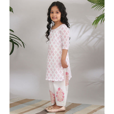 Cotton Kurta Pants Set for Girls | White