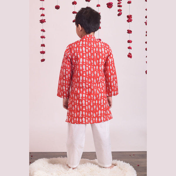 Cotton Kurta Pajama Set for Kids | Red.