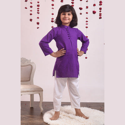 Cotton Kurta Pajama Set for Kids | Violet