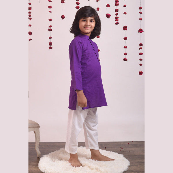 Cotton Kurta Pajama Set for Kids | Violet