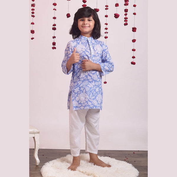 Cotton Kurta Pajama Set for Kids | Blue