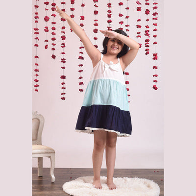 Birthday Dress | Cotton Dress for Girls | White & Blue