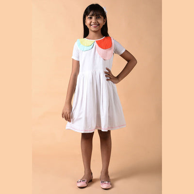 Birthday Dress | Cotton Collar Dress for Girls | White