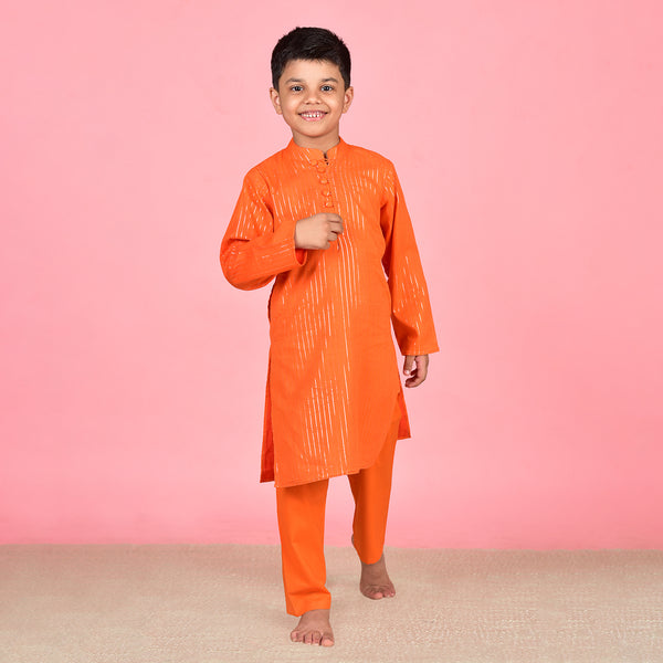 Cotton Kurta Pajama for Boys | Orange