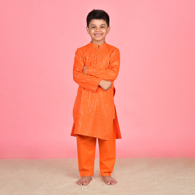 Cotton Kurta Pajama for Boys | Orange