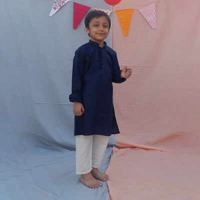 Cotton Kurta Pajama Set for Kids | Navy Blue