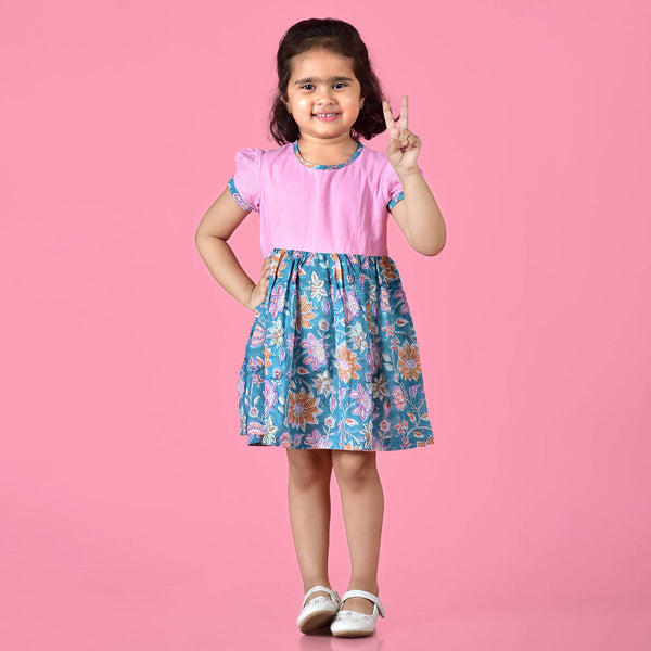 Birthday Dress | Cotton Floral Dress for Girls | Pink & Blue