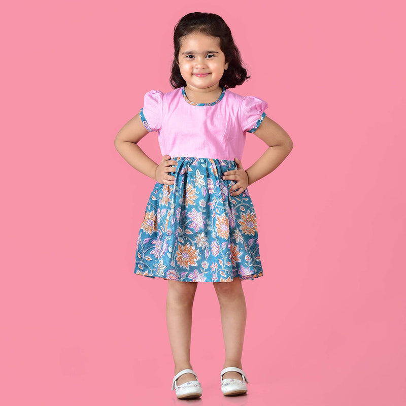 Birthday Dress | Cotton Floral Dress for Girls | Pink & Blue