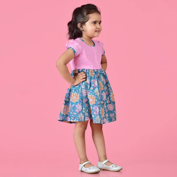 Birthday Dress | Cotton Floral Dress for Girls | Pink & Blue