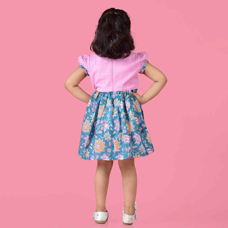 Birthday Dress | Cotton Floral Dress for Girls | Pink & Blue