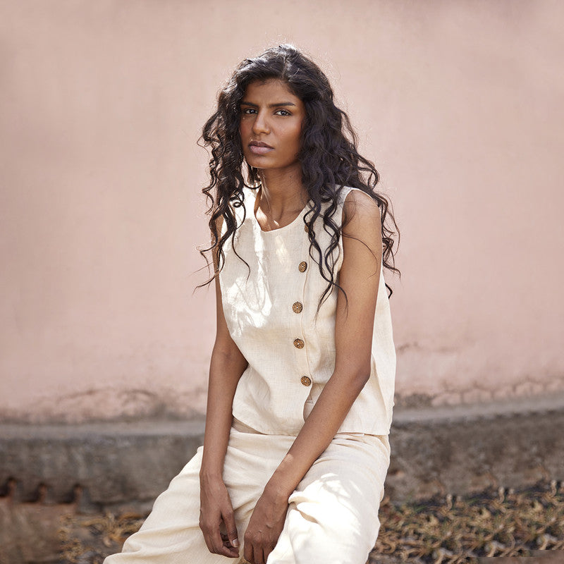 Pure Linen Top | Sleeveless Top | Beige