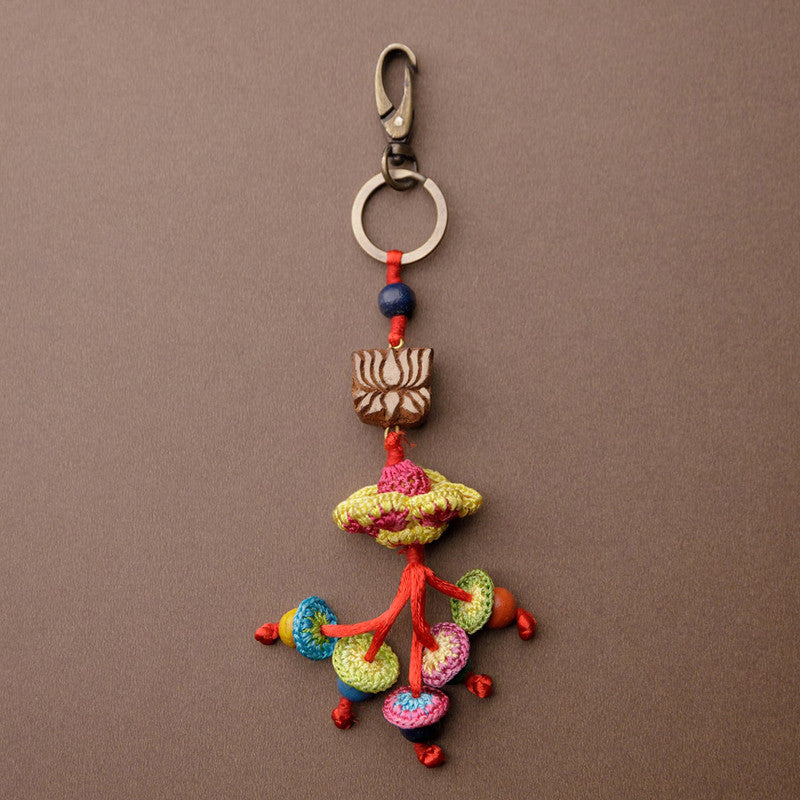 Wooden Beads Crochet Charm Keychain | Handmade | Multicolour