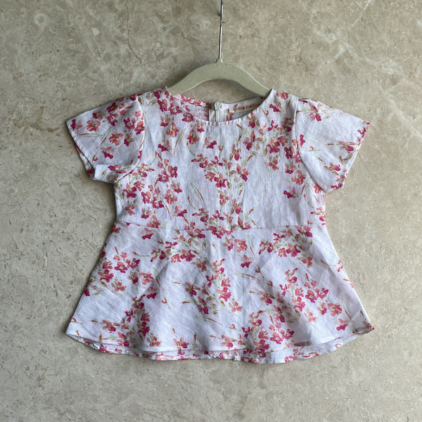 Linen Top for Girls | White & Pink