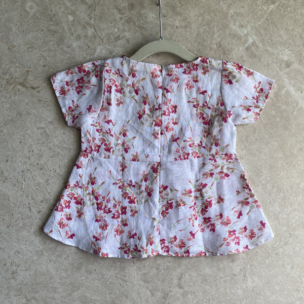 Linen Top for Girls | White & Pink