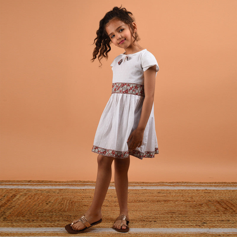 Birthday Dress | Cotton Border Dress for Kids | White