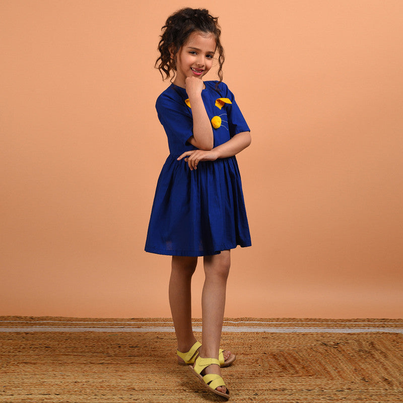 Birthday Dress | Cotton Dress for Girls | Pleated | Royal Blue