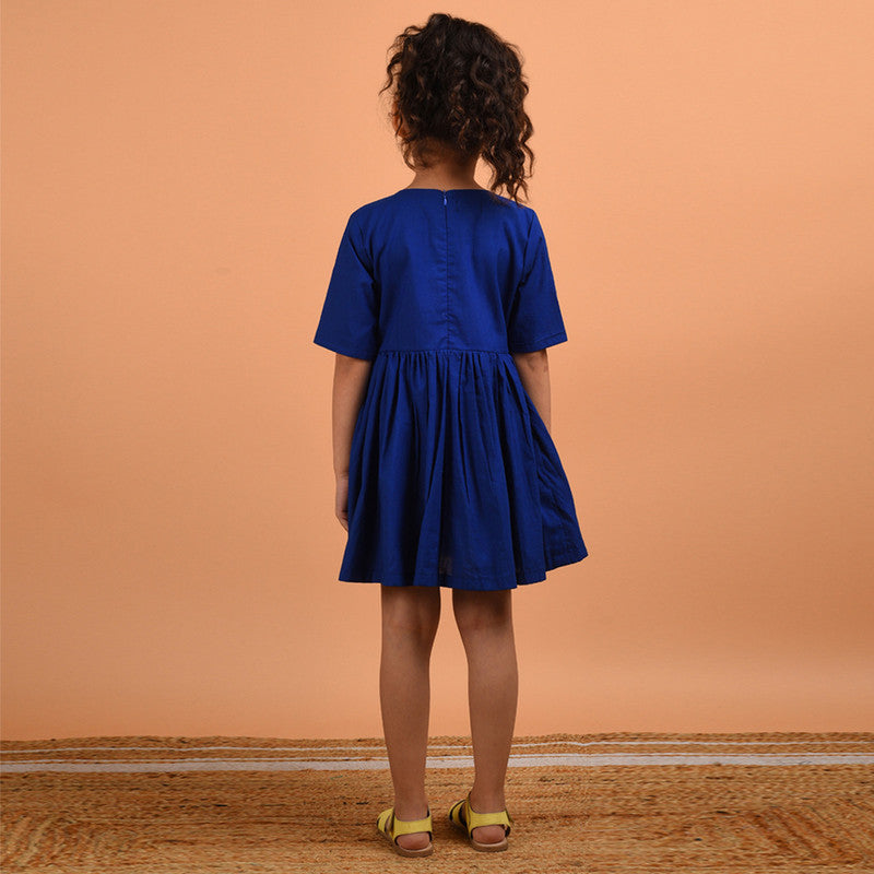 Birthday Dress | Cotton Dress for Girls | Pleated | Royal Blue