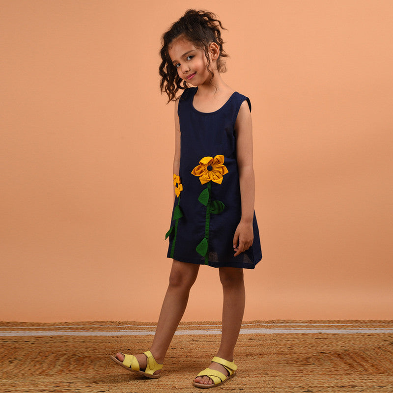 Birthday Dress | Cotton Floral Dress for Kids | Navy Blue