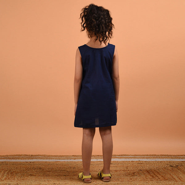 Birthday Dress | Cotton Floral Dress for Kids | Navy Blue