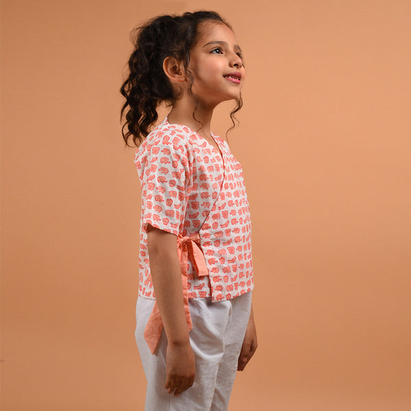 Pure Cotton Angrakha Top |  Peach