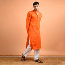 Cotton Hand Embroidered Kurta | Orange