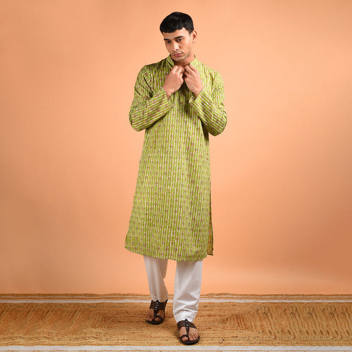 Mehendi Ceremony Dress | Cotton Kurta for Men | Green