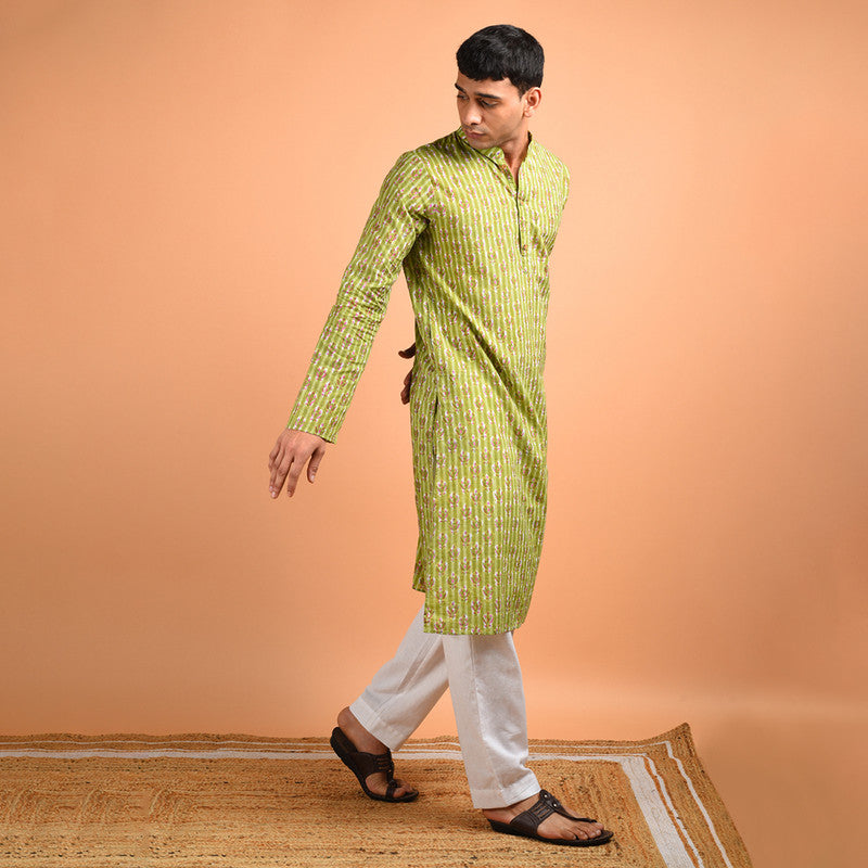 Mehendi Ceremony Dress | Cotton Kurta for Men | Green