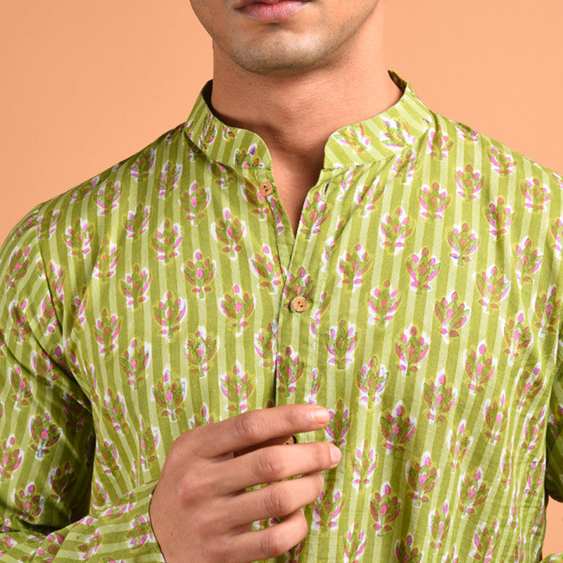 Mehendi Ceremony Dress | Cotton Kurta for Men | Green