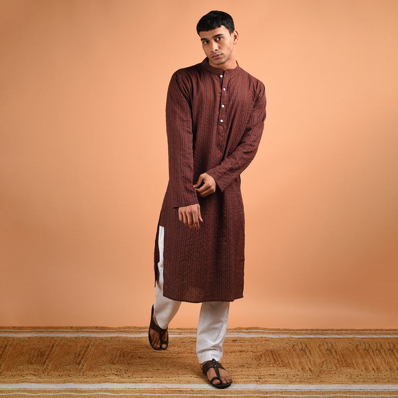 Cotton Kantha Weave Kurta | Brown