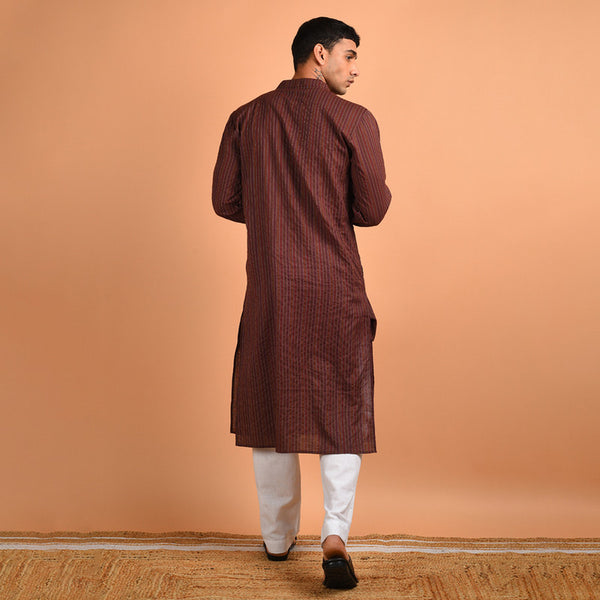 Cotton Kantha Weave Kurta | Brown