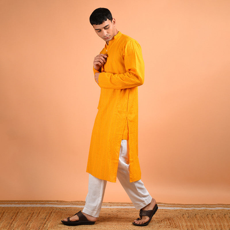 Cotton Kantha Weave Kurta | Yellow