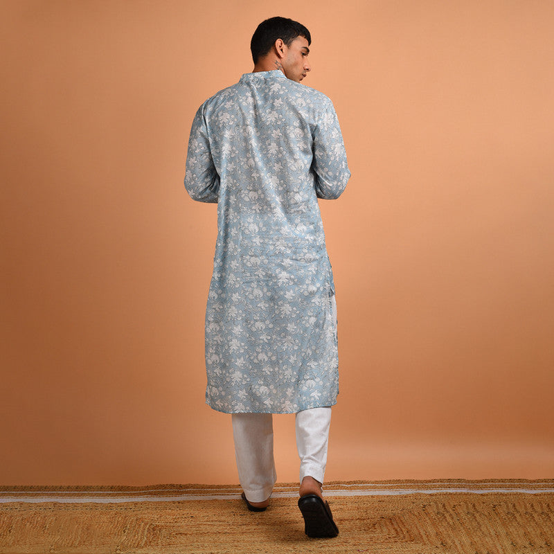 Cotton Block Print Kurta | Grey