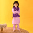 Cotton Kids Kurta Pajama Nehru Jacket Set | Lavender