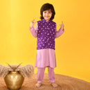 Cotton Kids Kurta Pajama Nehru Jacket Set | Lavender