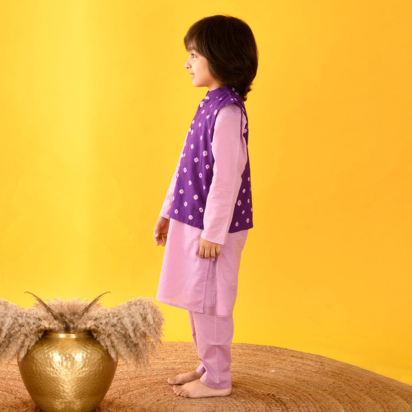 Cotton Kids Kurta Pajama Nehru Jacket Set | Lavender