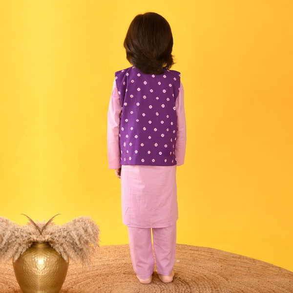 Cotton Kids Kurta Pajama Nehru Jacket Set | Lavender